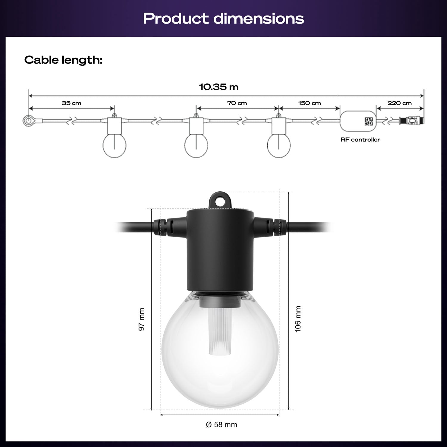 Outdoor LED Globe String Lights 7m, 10 Bulbs