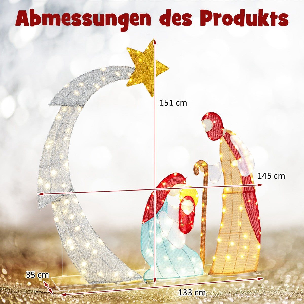Outdoor Lighted Nativity Set, 151 cm, 140 Warm White LEDs