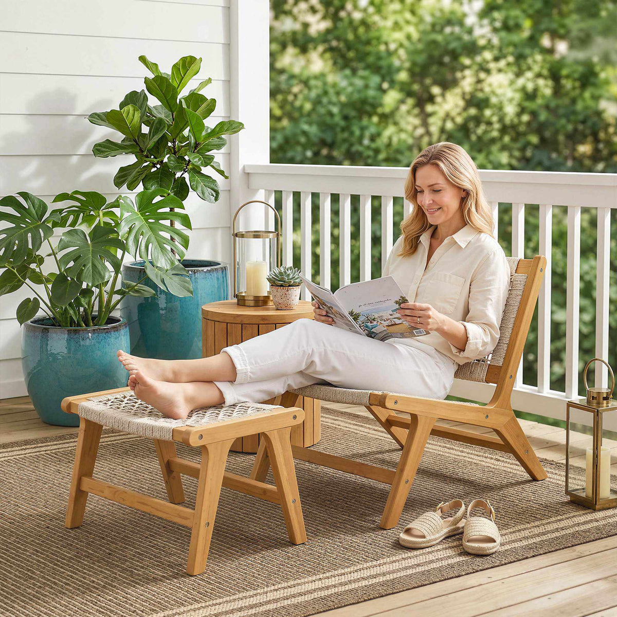 Outdoor Lounge Chair Set, Acacia Wood & Rattan, 2-Piece