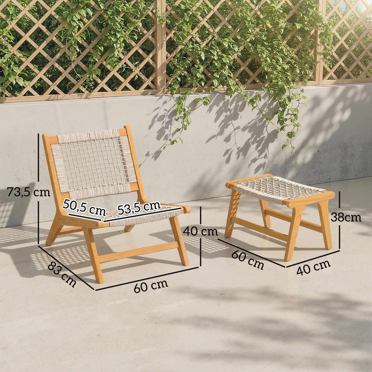 Outdoor Lounge Chair Set, Acacia Wood & Rattan, 2-Piece