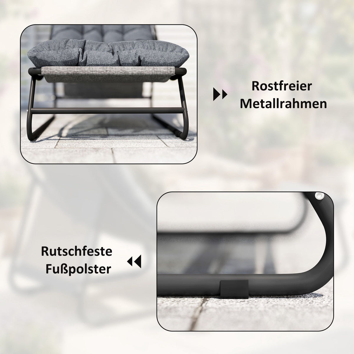 Outdoor Lounge Chair Set with Footstool, Dark Grey, 120kg Capacity