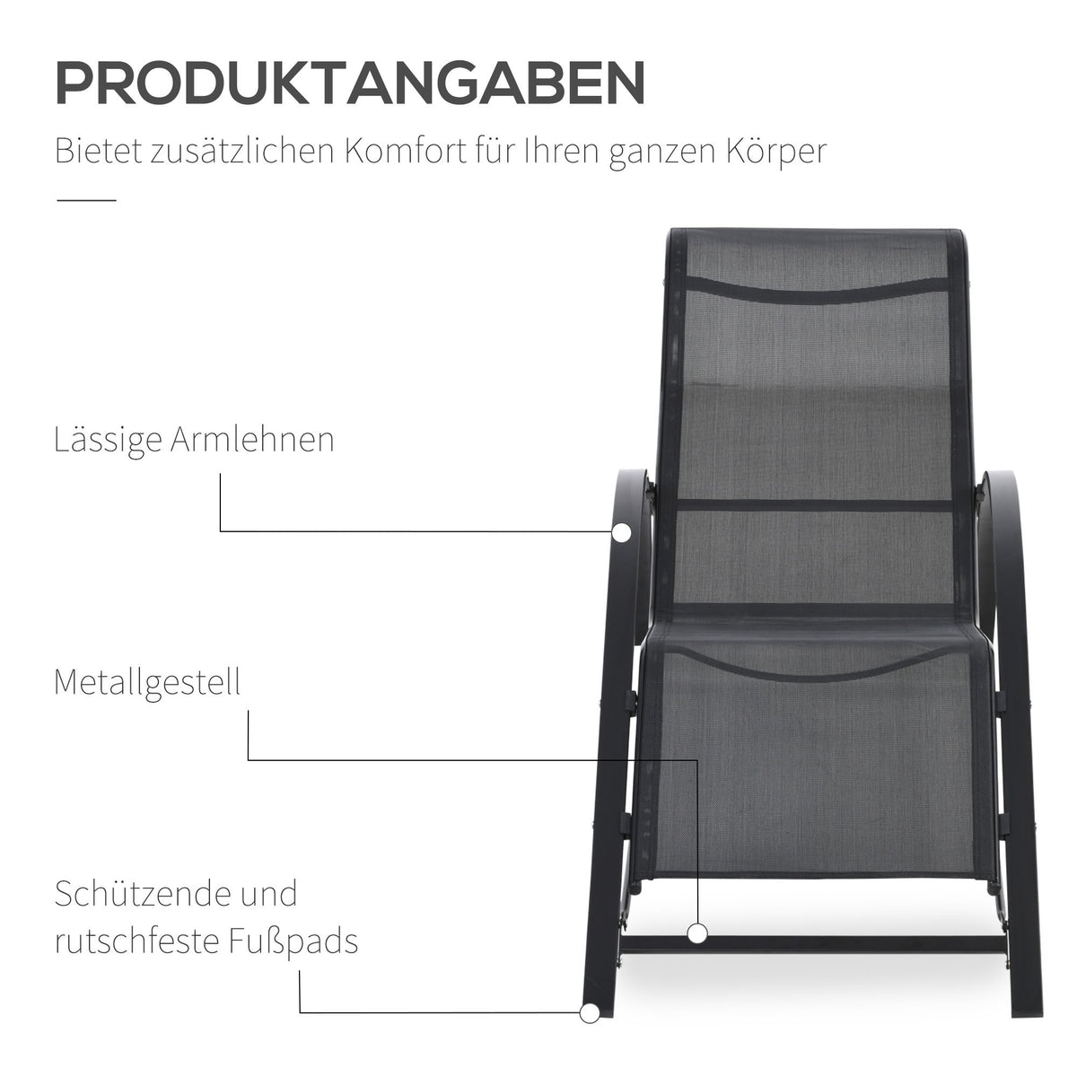 Outdoor Lounge Set, 2 Recliners & Side Table, Black Fabric
