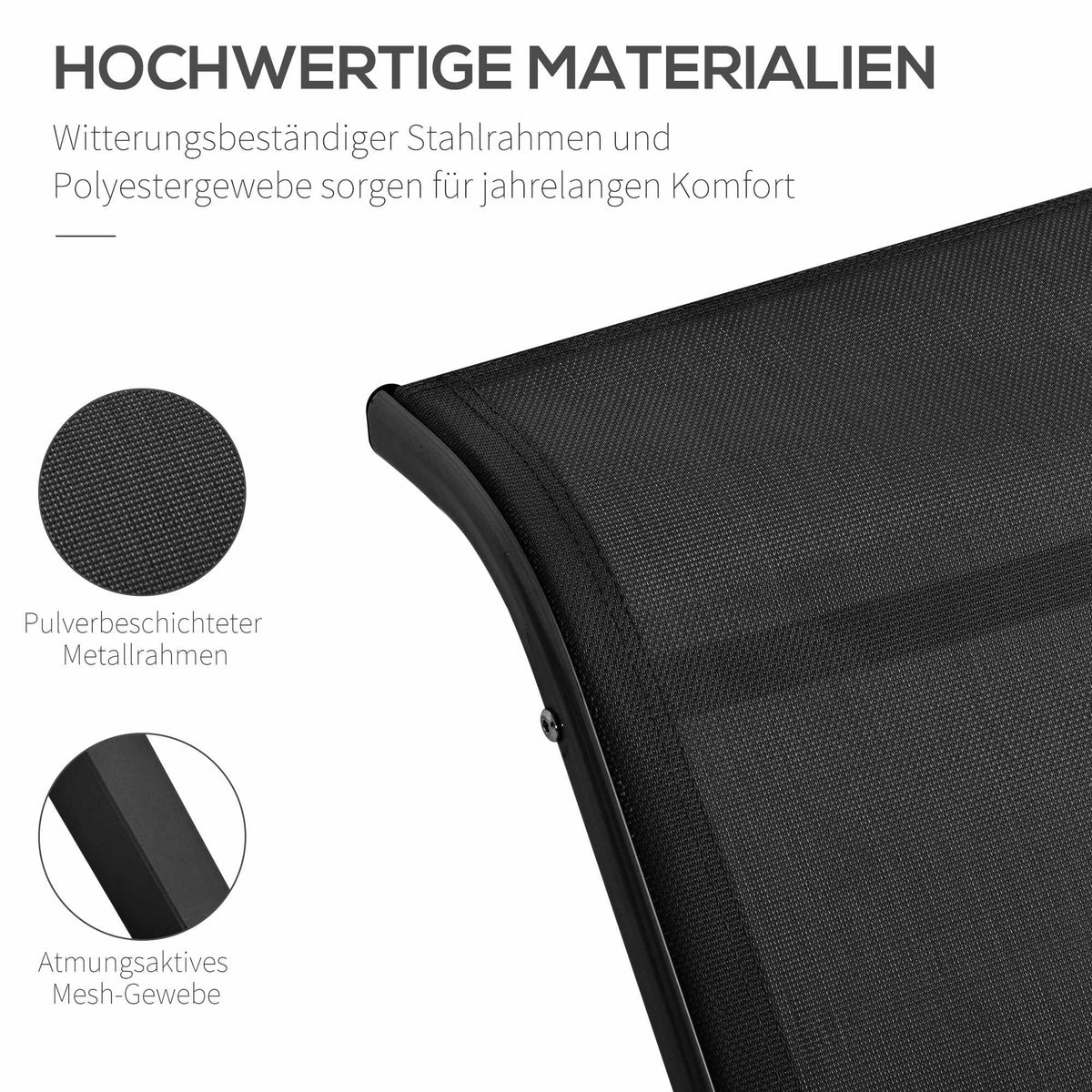 Outdoor Lounge Set, 2 Recliners & Side Table, Black Fabric
