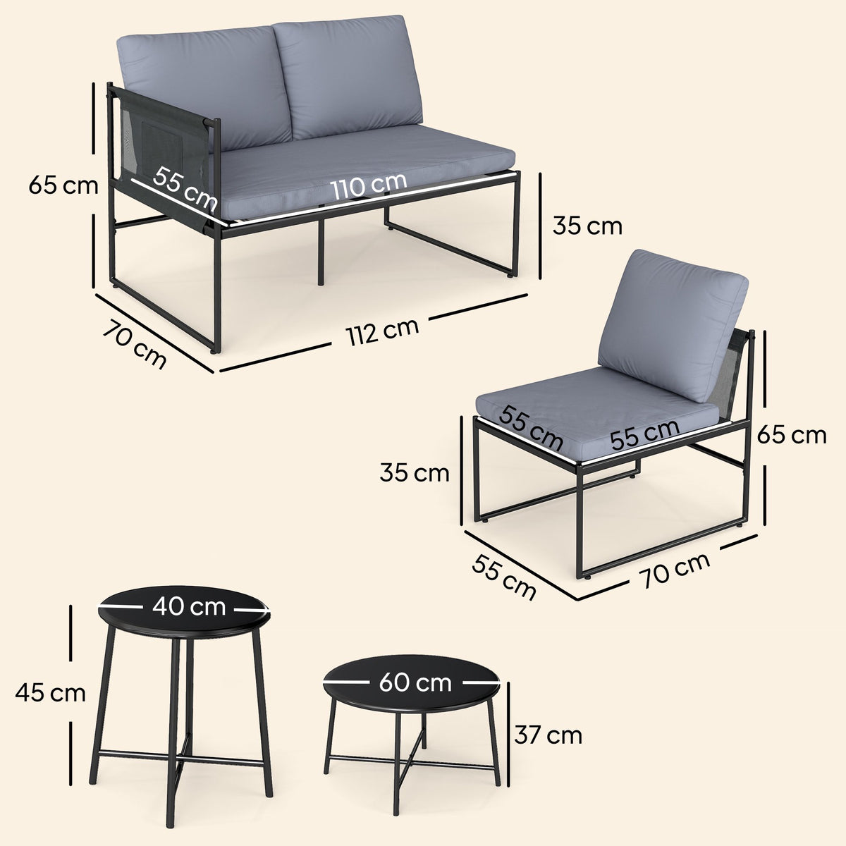 Outdoor Lounge Set for 4-5 People with Sofa & Table