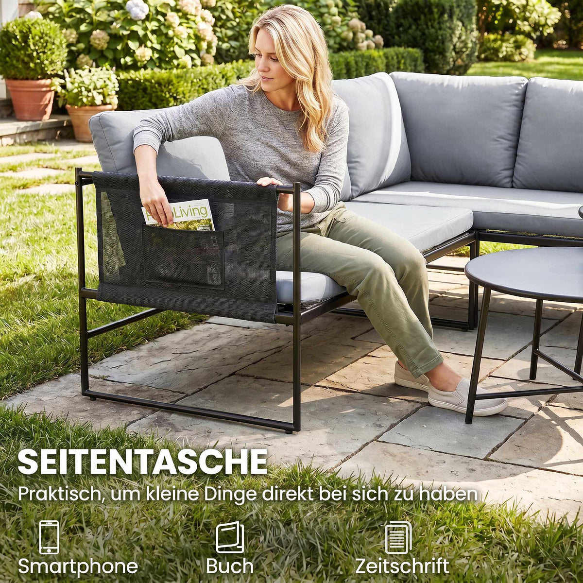 Outdoor Lounge Set for 4-5 People with Sofa & Table
