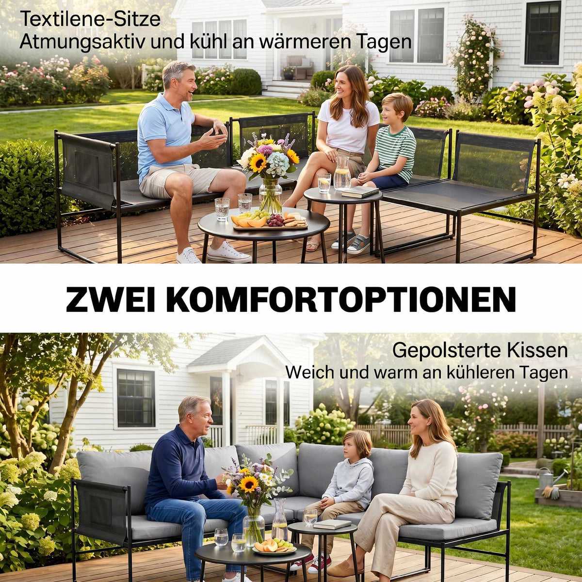 Outdoor Lounge Set for 4-5 People with Sofa & Table