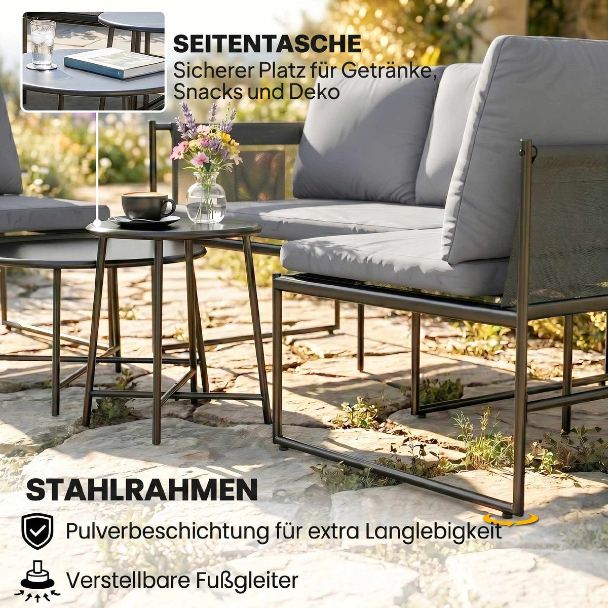 Outdoor Lounge Set for 4-5 People with Sofa & Table