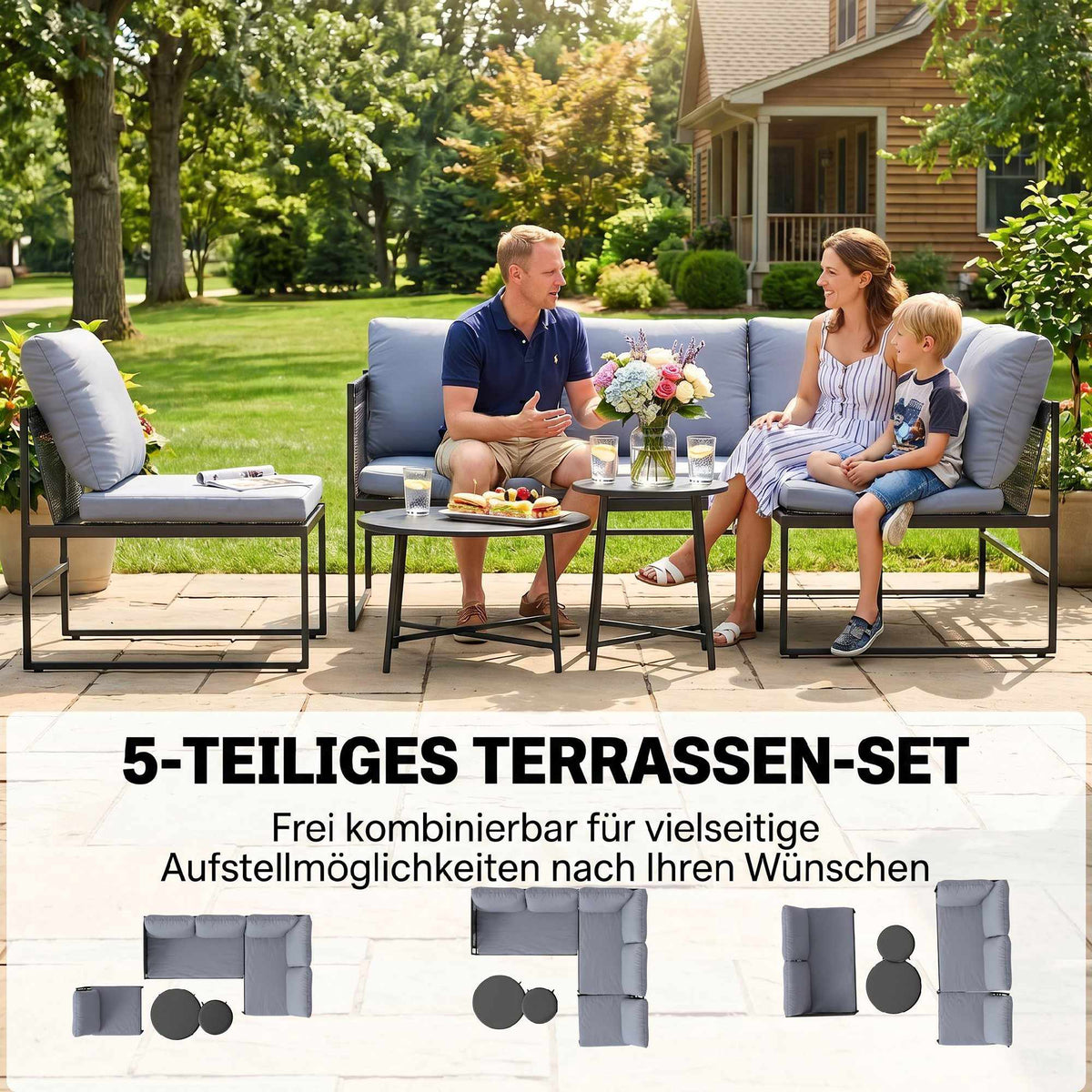 Outdoor Lounge Set for 4-5 People with Sofa & Table