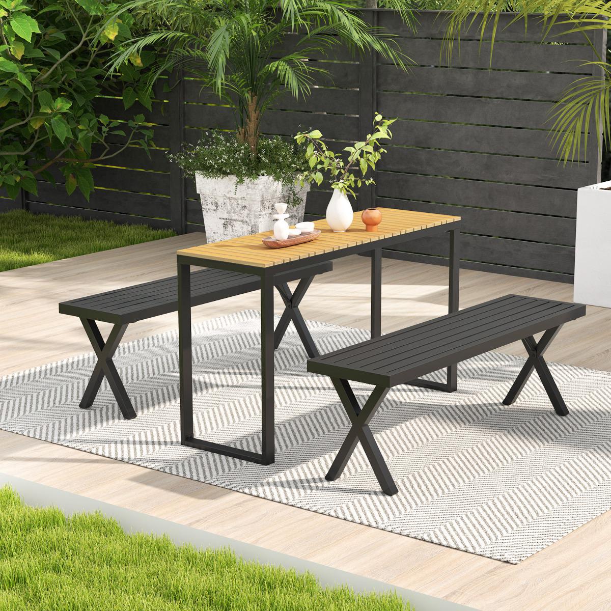 Outdoor Metal Bench, 2-Seater 138 cm, X-Leg Slatted Seat