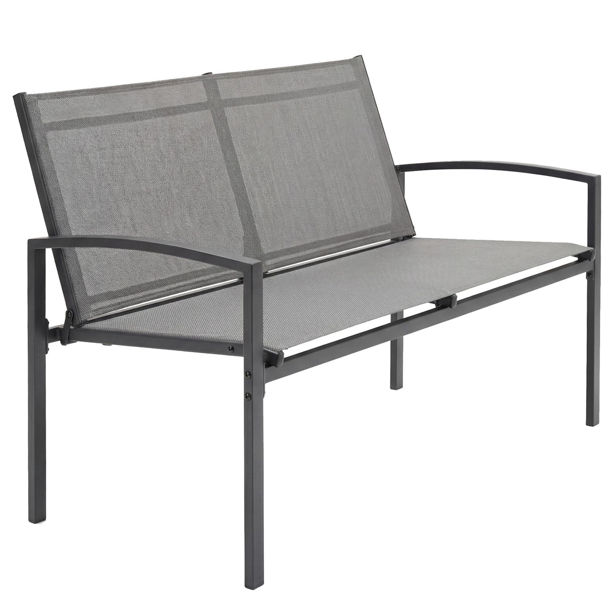 Outdoor Metal Bench, 2-Seater, Breathable Fabric, Grey