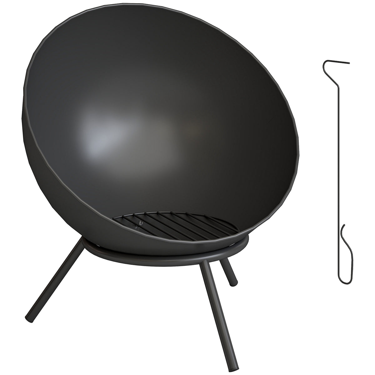 Outdoor Metal Fire Pit, 60cm, Black, Easy Assembly