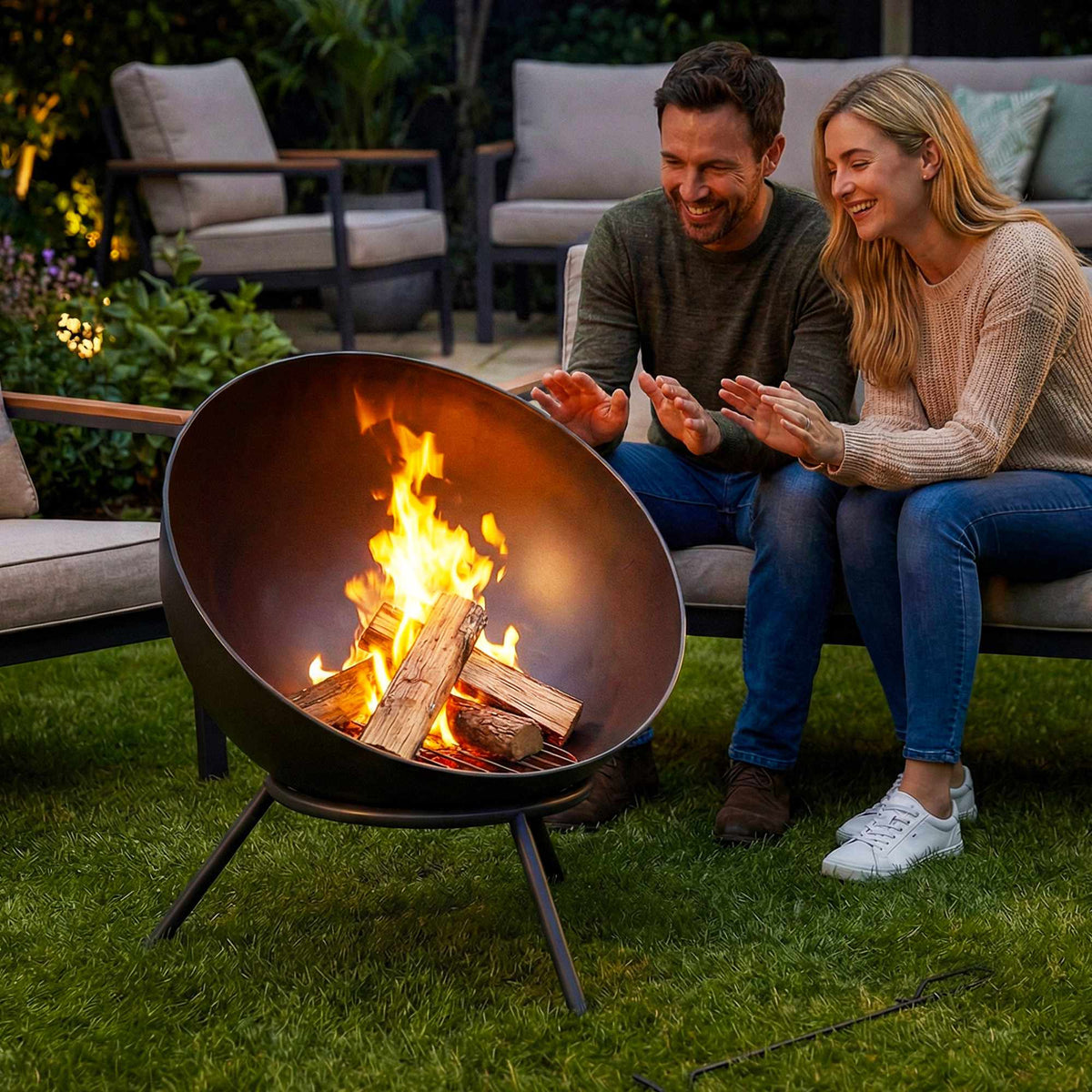 Outdoor Metal Fire Pit, 60cm, Black, Easy Assembly