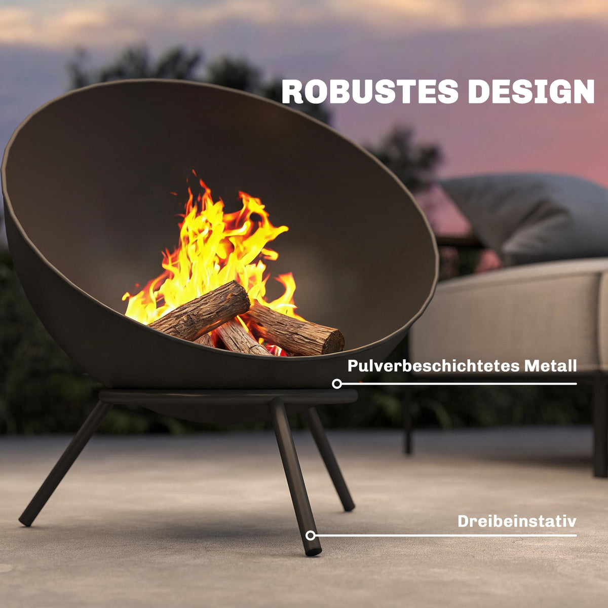 Outdoor Metal Fire Pit, 60cm, Black, Easy Assembly