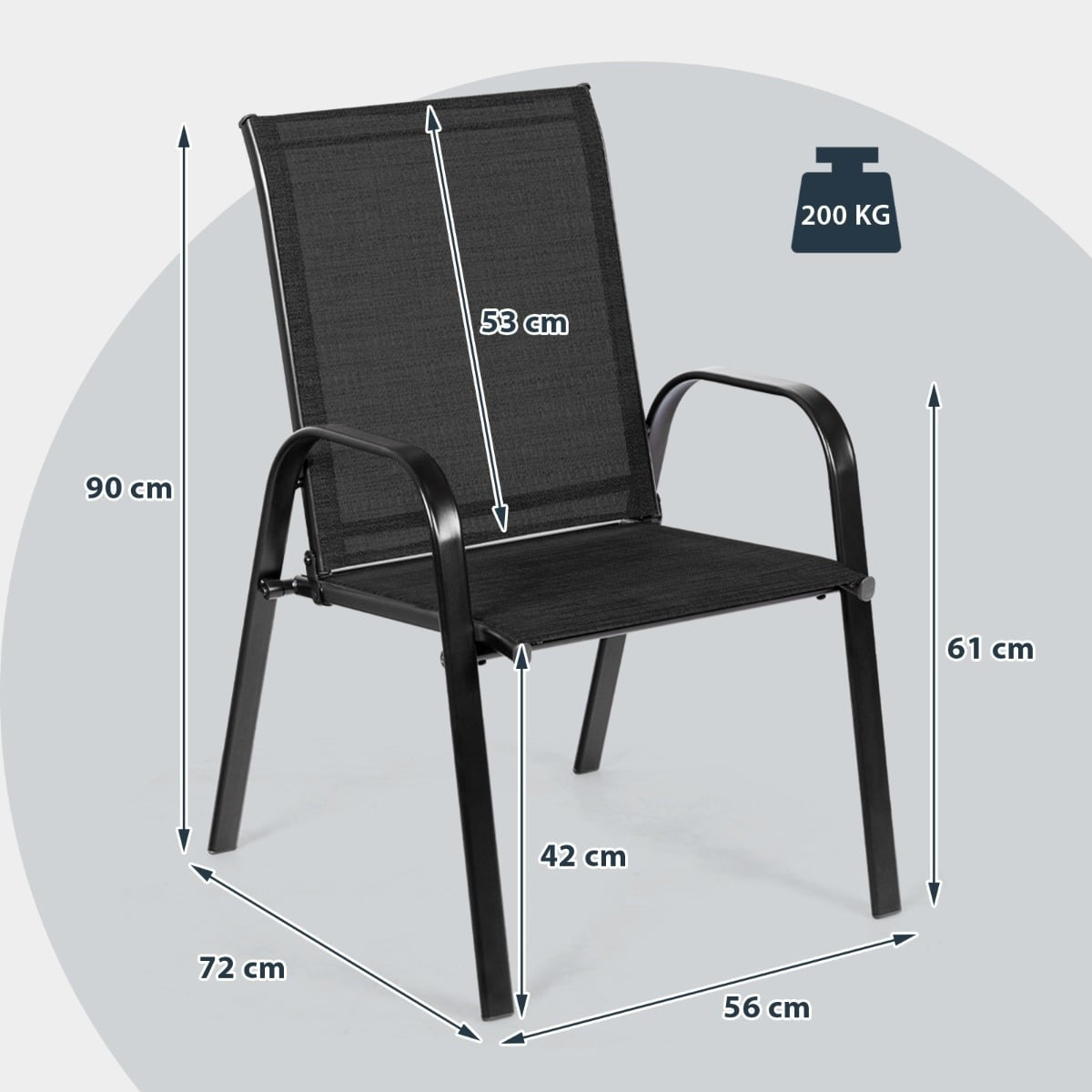 Outdoor Metal Frame Garden Chairs, Set of 2, Black