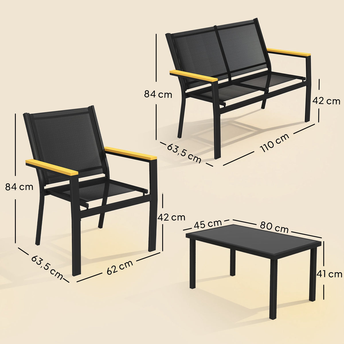 Outdoor Metal Furniture Set for 4 with Sofa, Chairs, Table