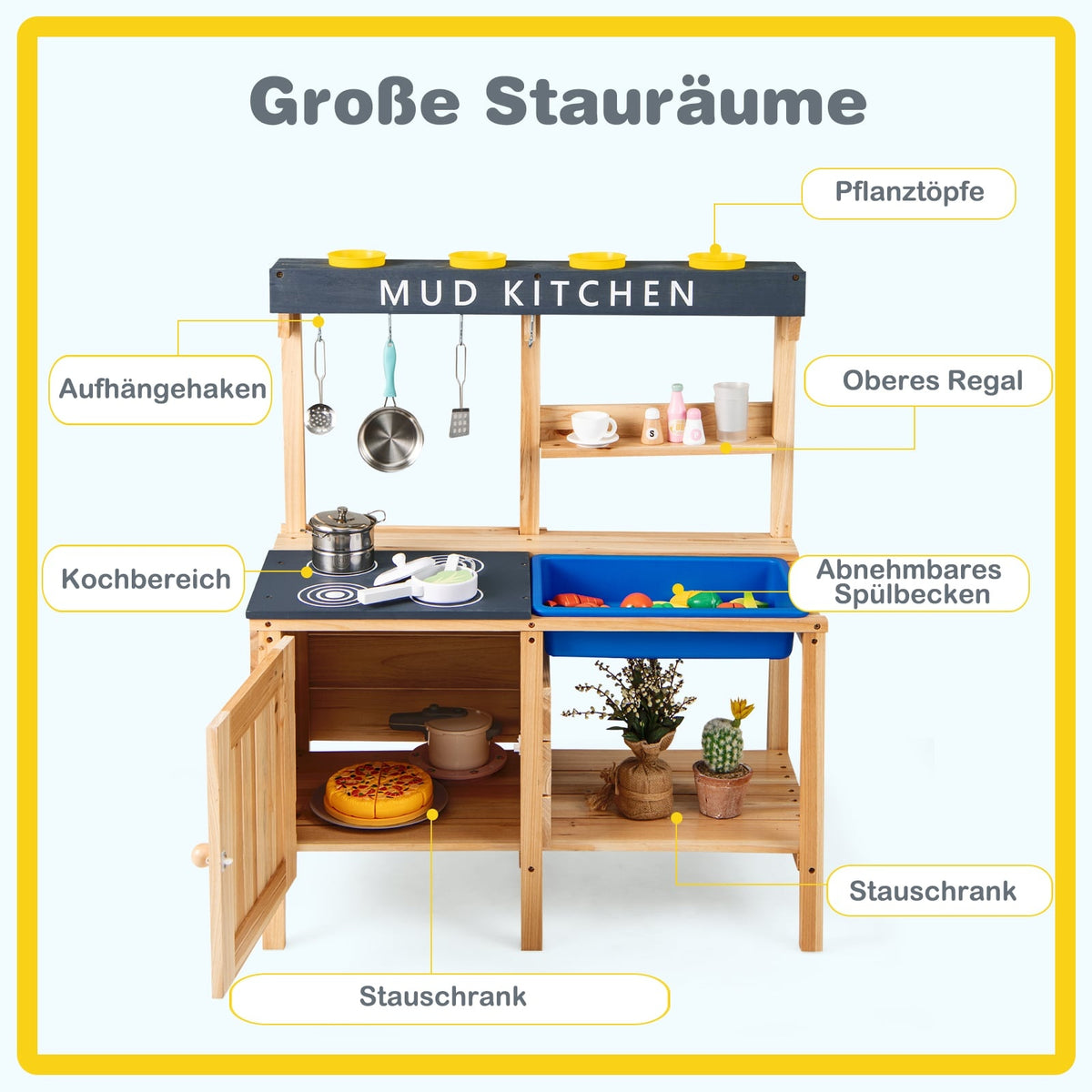 Outdoor Mud Kitchen for Kids with Removable Sink & Accessories