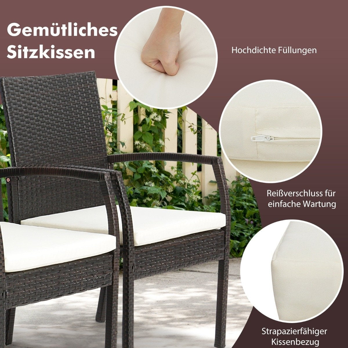 Outdoor PE rattan chairs with soft zipper cushions rattan chair for garden