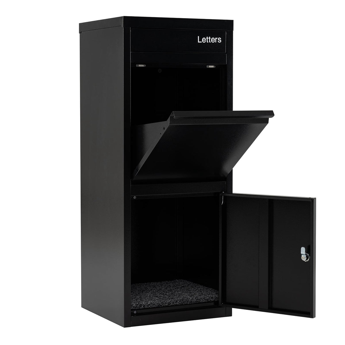 Outdoor Parcel Box with Mail Slot, Theft-Proof, Black Steel