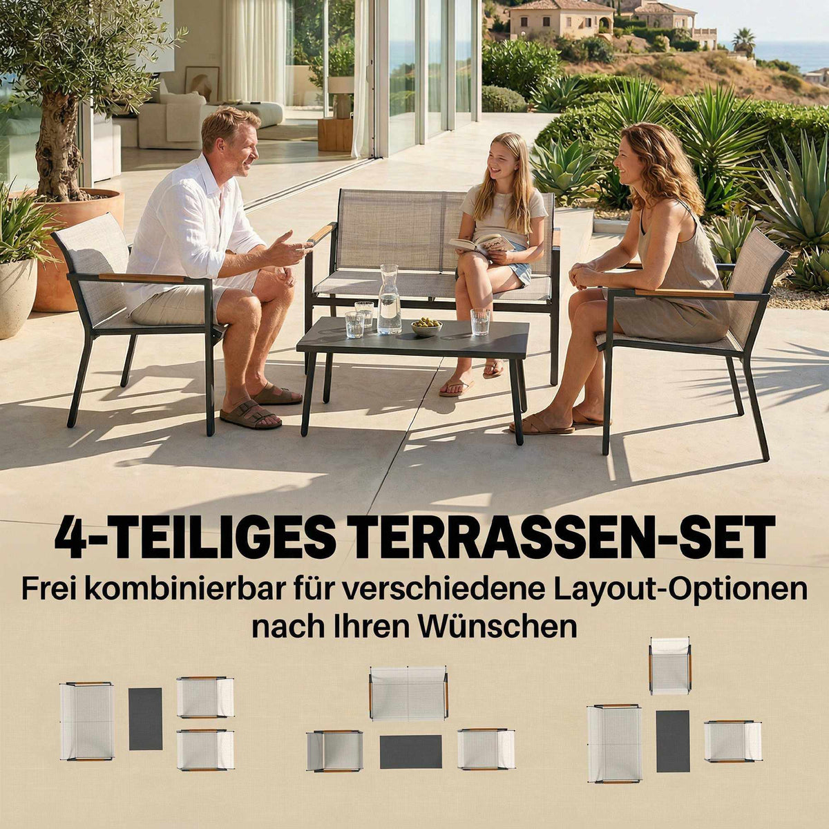 Outdoor Patio Furniture Set for 4 with Sofa, Chairs, Table
