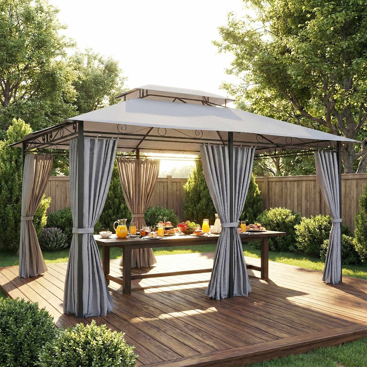 Outdoor Pavilion with Curtains, Ventilated Roof, Dark Grey