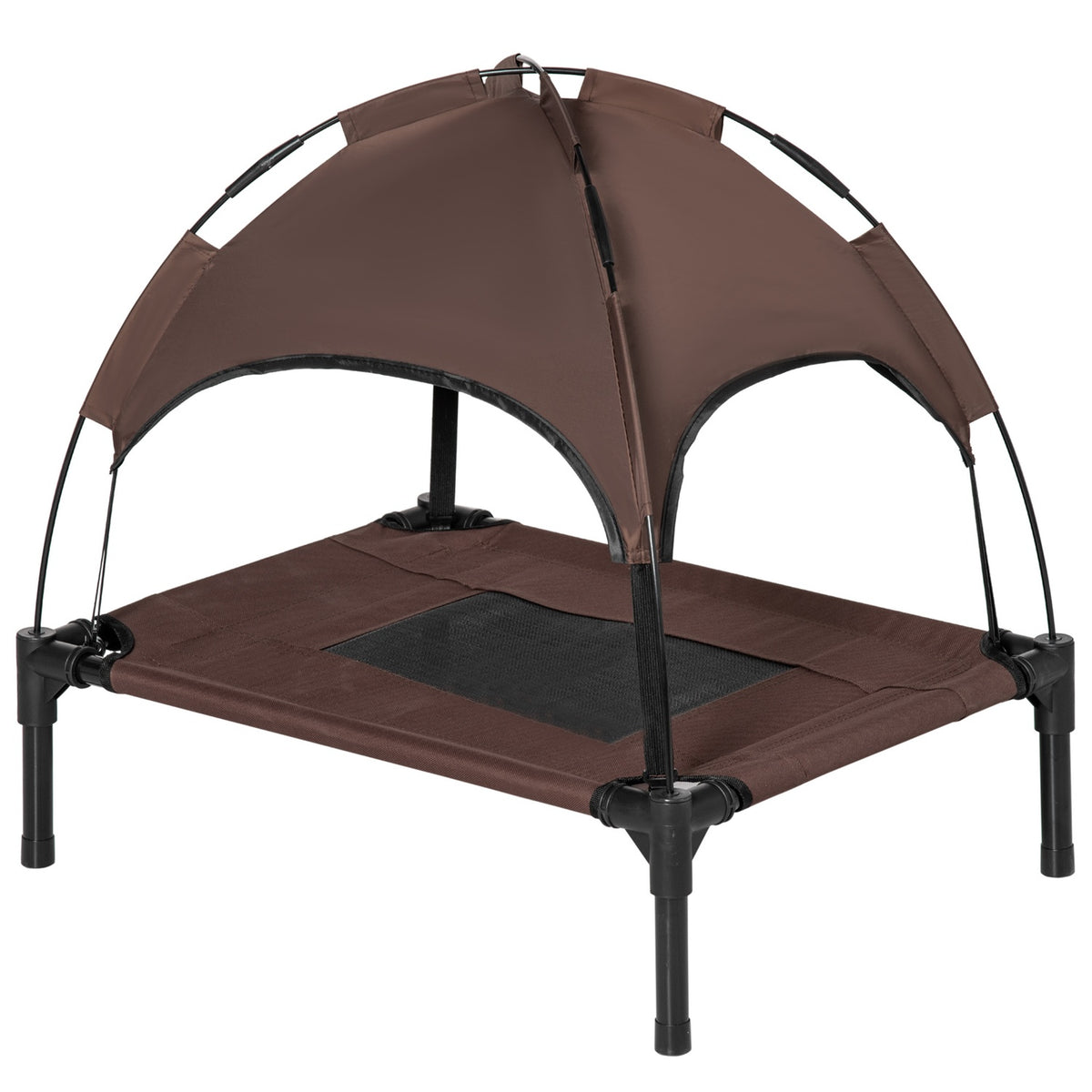 Outdoor Pet Bed With Canopy Elevated Dog Bed, Breathable Taffeta Fabric, Coffee, 61X46X62Cm