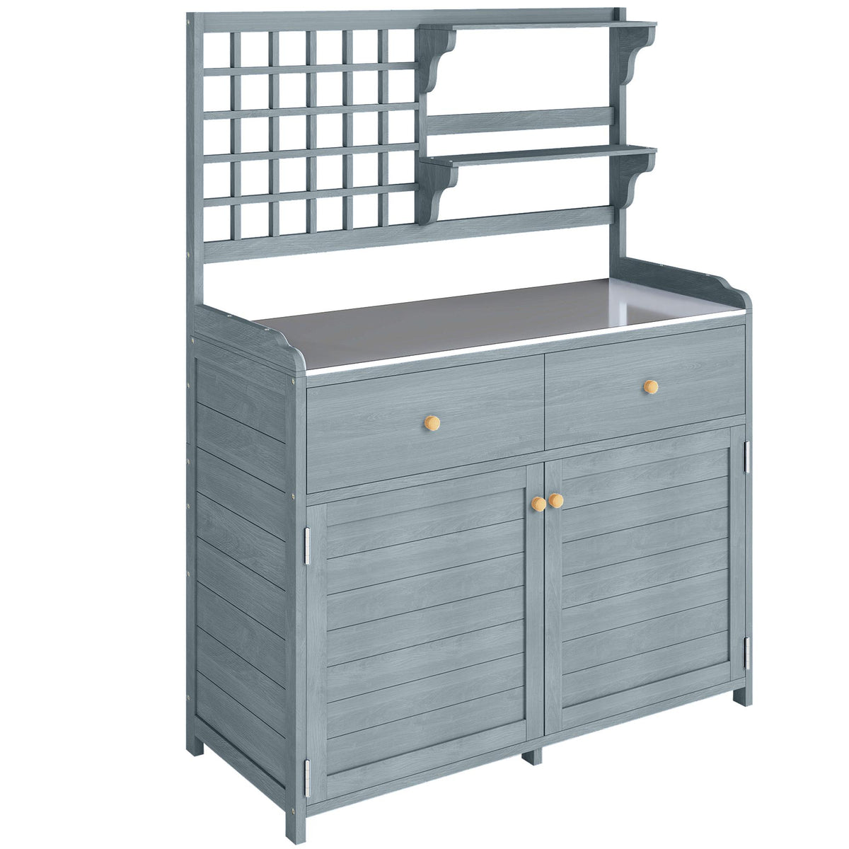 Outdoor Potting Bench with Zinc Top, 2 Drawers, 104x44x140 cm
