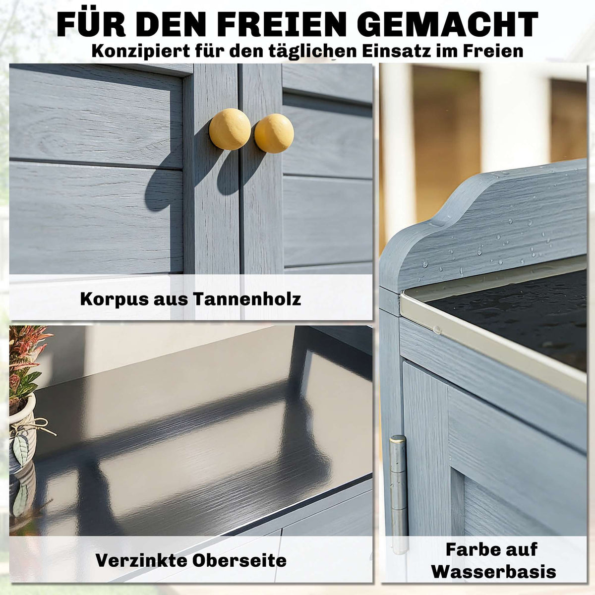 Outdoor Potting Bench with Zinc Top, 2 Drawers, 104x44x140 cm