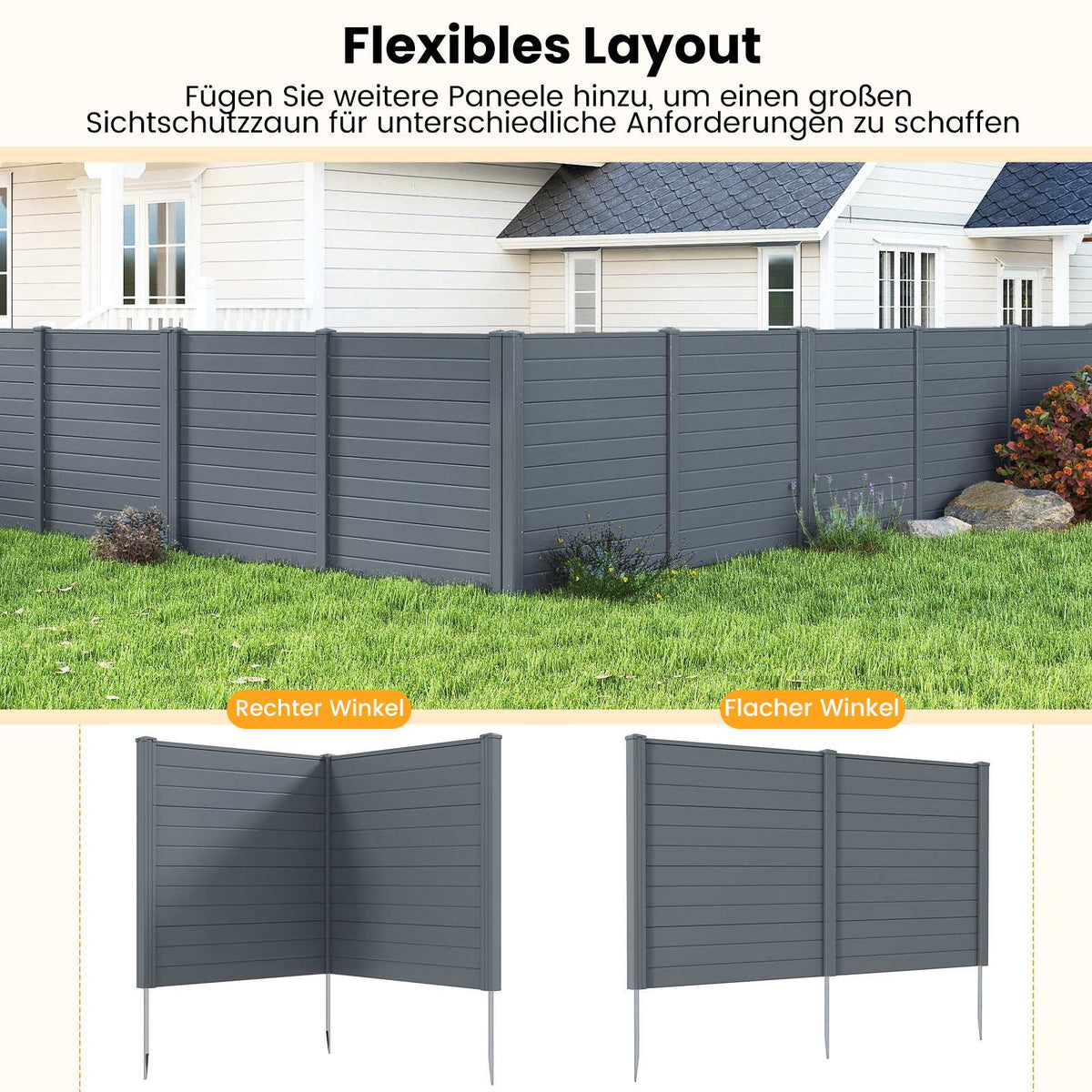 Outdoor Privacy Fence Panels 123x123cm, 2-Pack, Metal Spikes, Gray