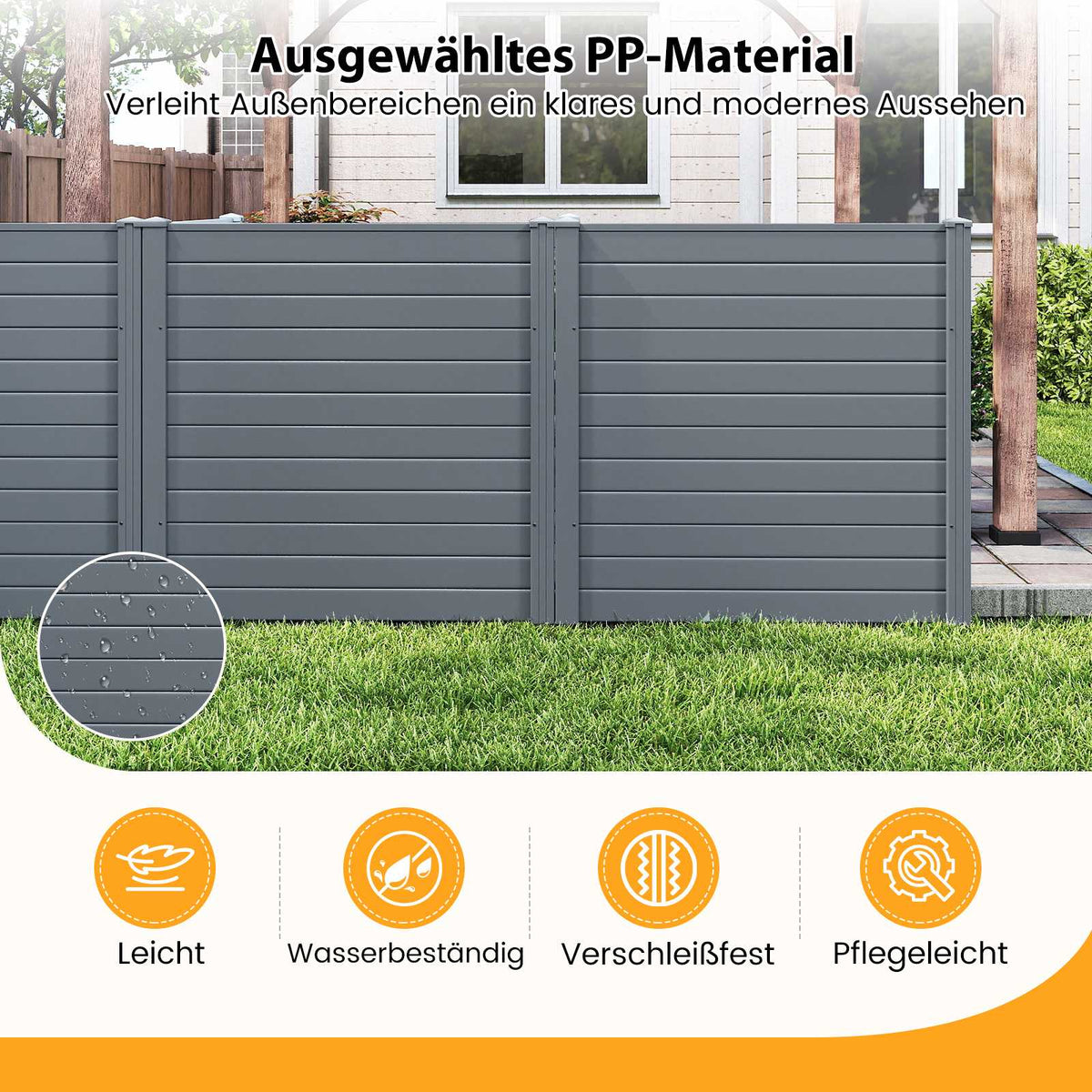 Outdoor Privacy Fence Panels 123x123cm, 2-Pack, Metal Spikes, Gray
