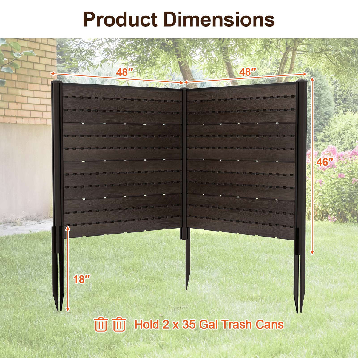 Outdoor Privacy Fence Screen, 2 HDPE Panels, 5 Stakes
