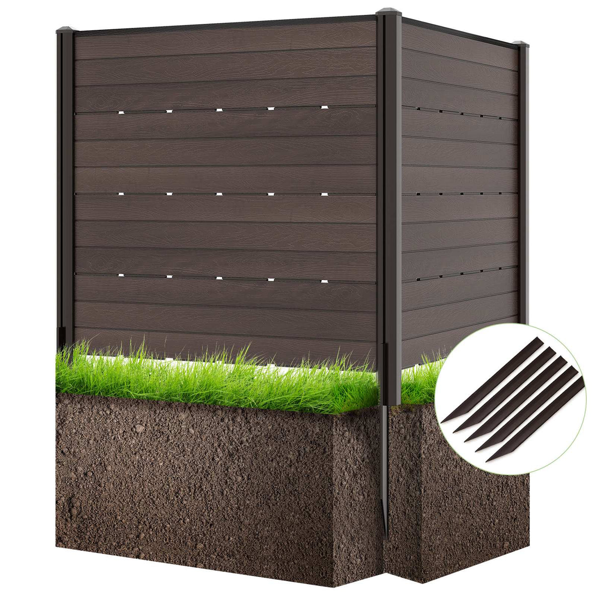 Outdoor Privacy Fence Screen, 2 HDPE Panels, 5 Stakes