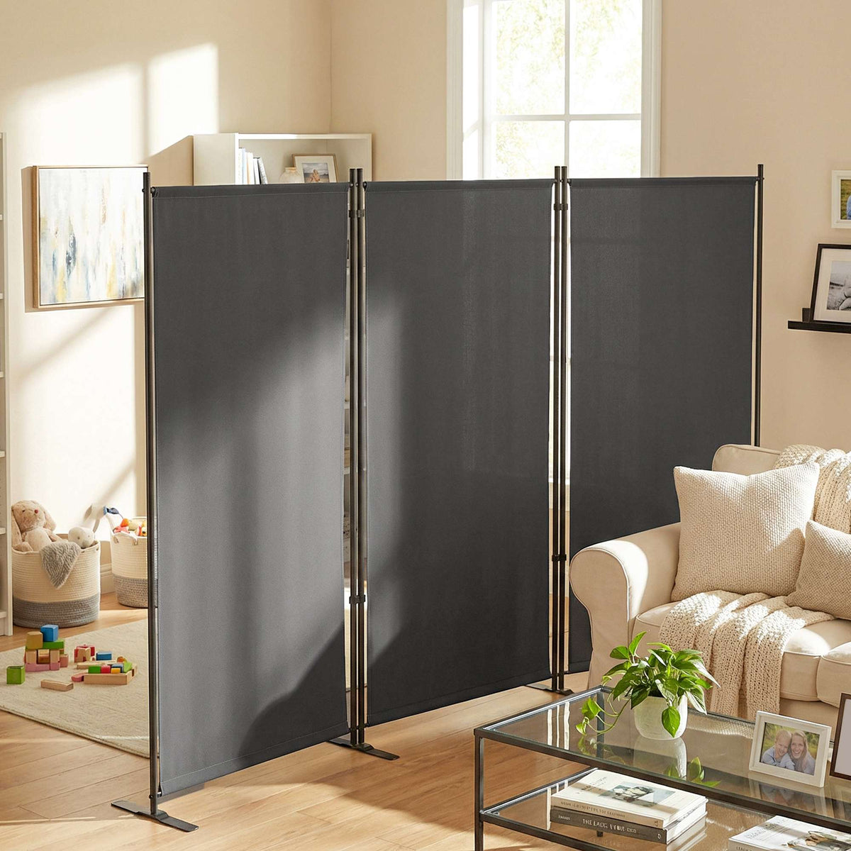 Outdoor Privacy Screen, 3-Panel Metal, Dark Grey, UV 30+