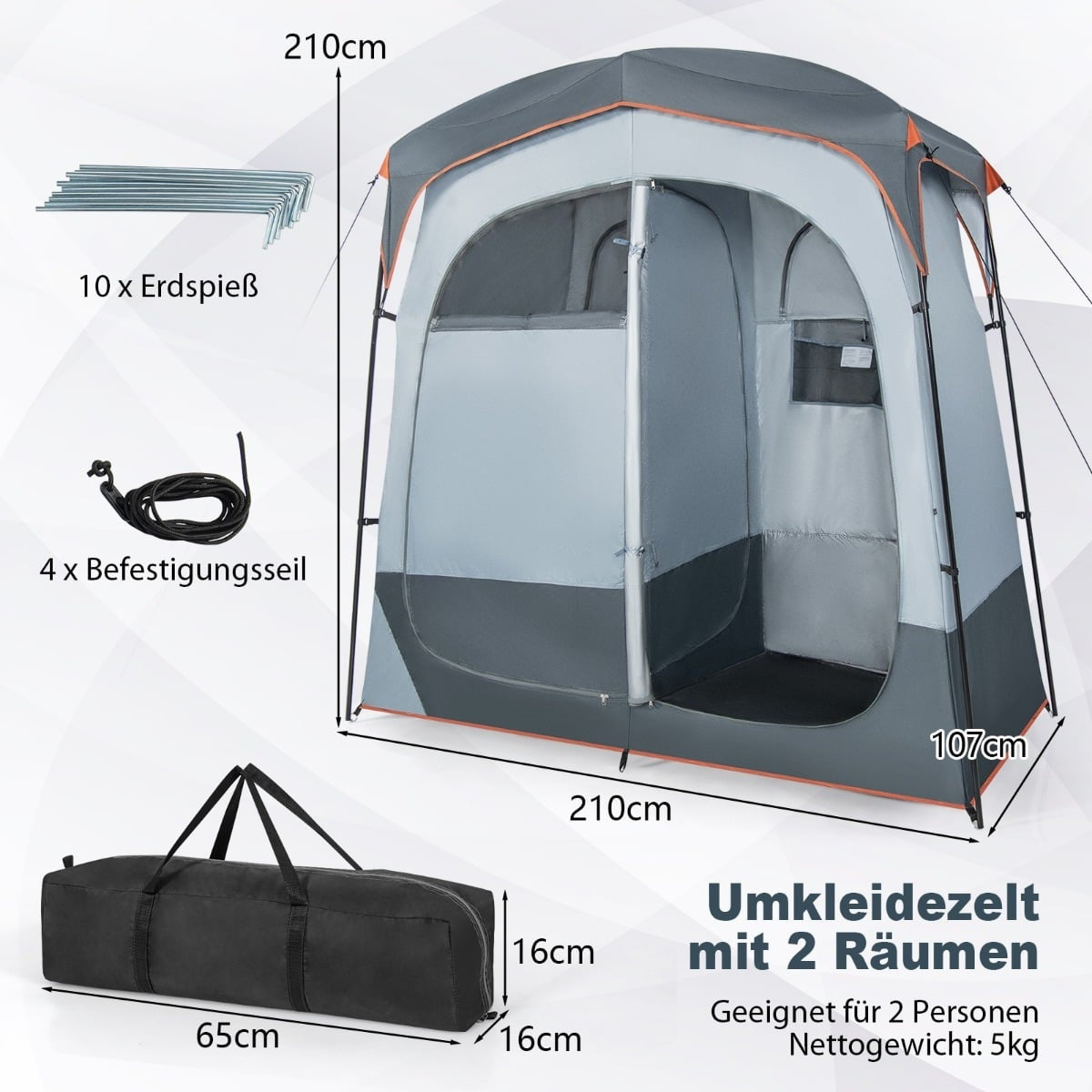 Outdoor Privacy Tent with 2 Rooms, Removable Rain Cover