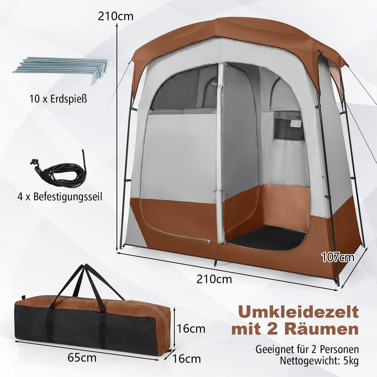 Outdoor Privacy Tent with 2 Rooms & Removable Rain Cover