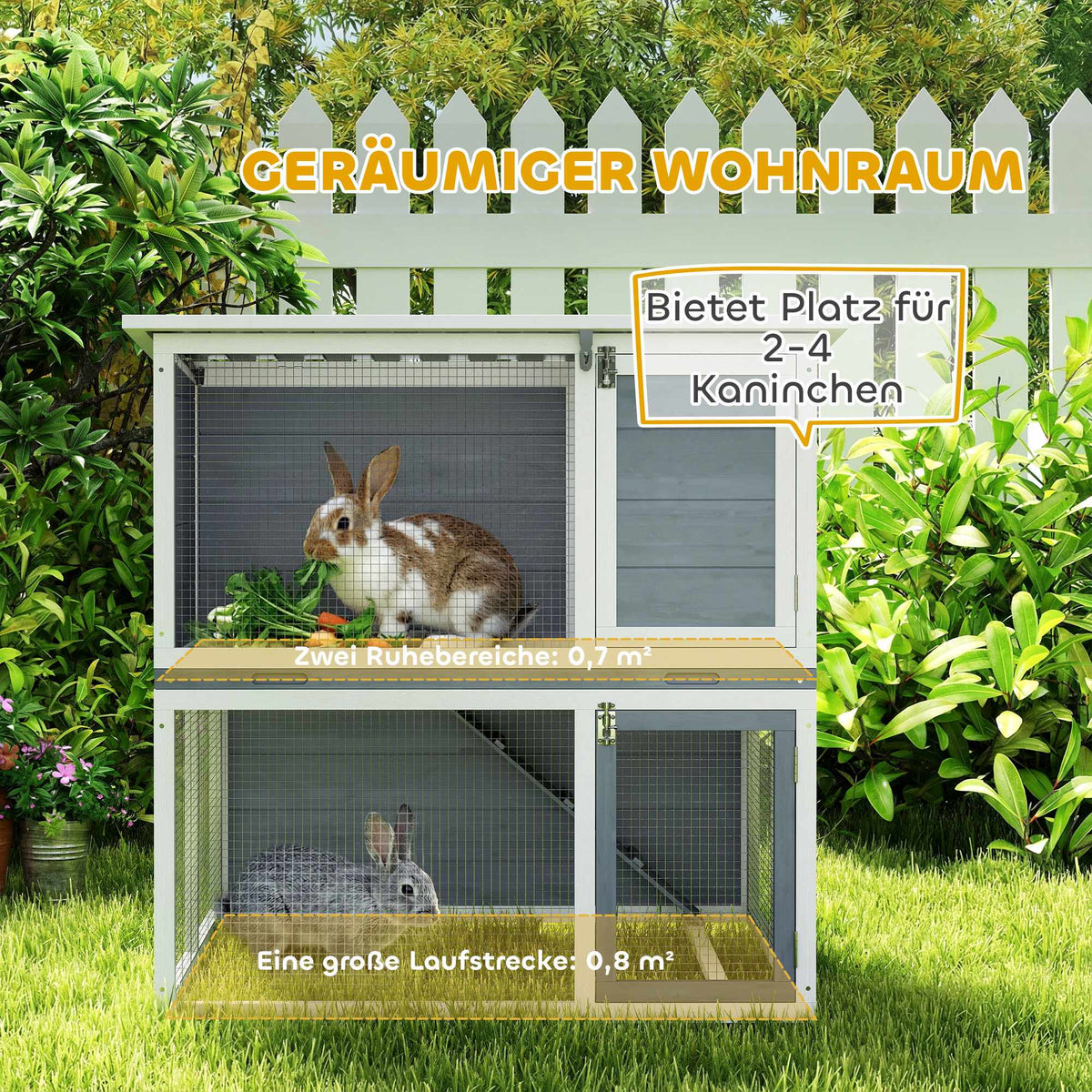 Outdoor Rabbit Hutch, Two-Story, Weatherproof Roof