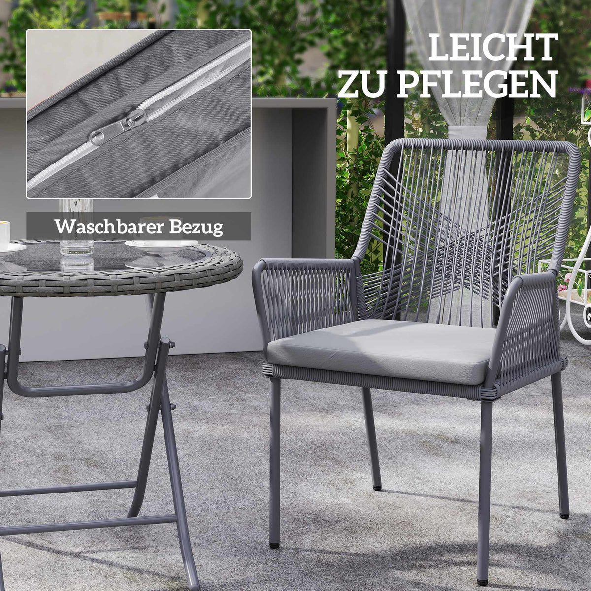 Outdoor Rattan Chairs Set of 2, Dark Grey, Washable Cushions