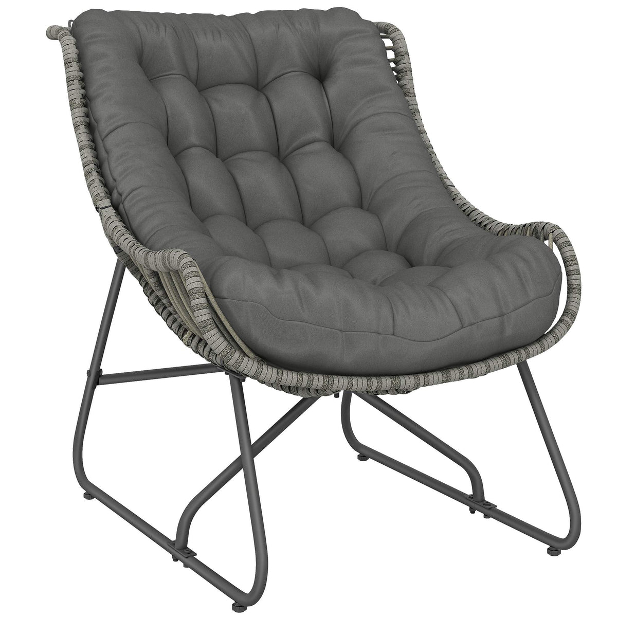 Outdoor Rattan Chair with Cushion, Steel Frame, 120kg Capacity