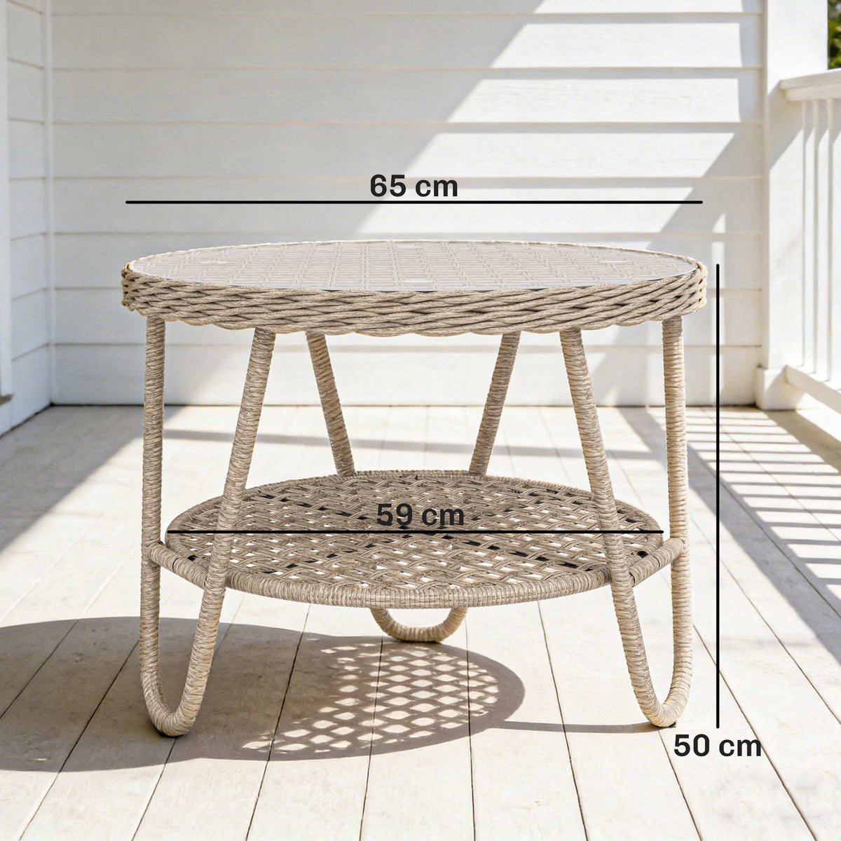 Outdoor Rattan Coffee Table, 2-Tier, Glass Top, Adjustable Feet