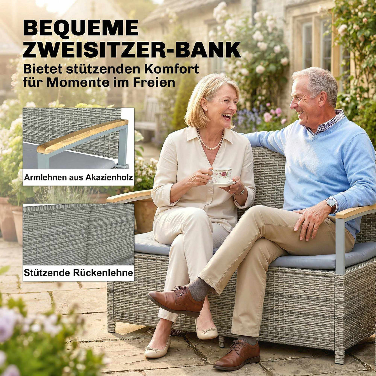 Outdoor Rattan Storage Bench, 2-Seater, 170L Capacity