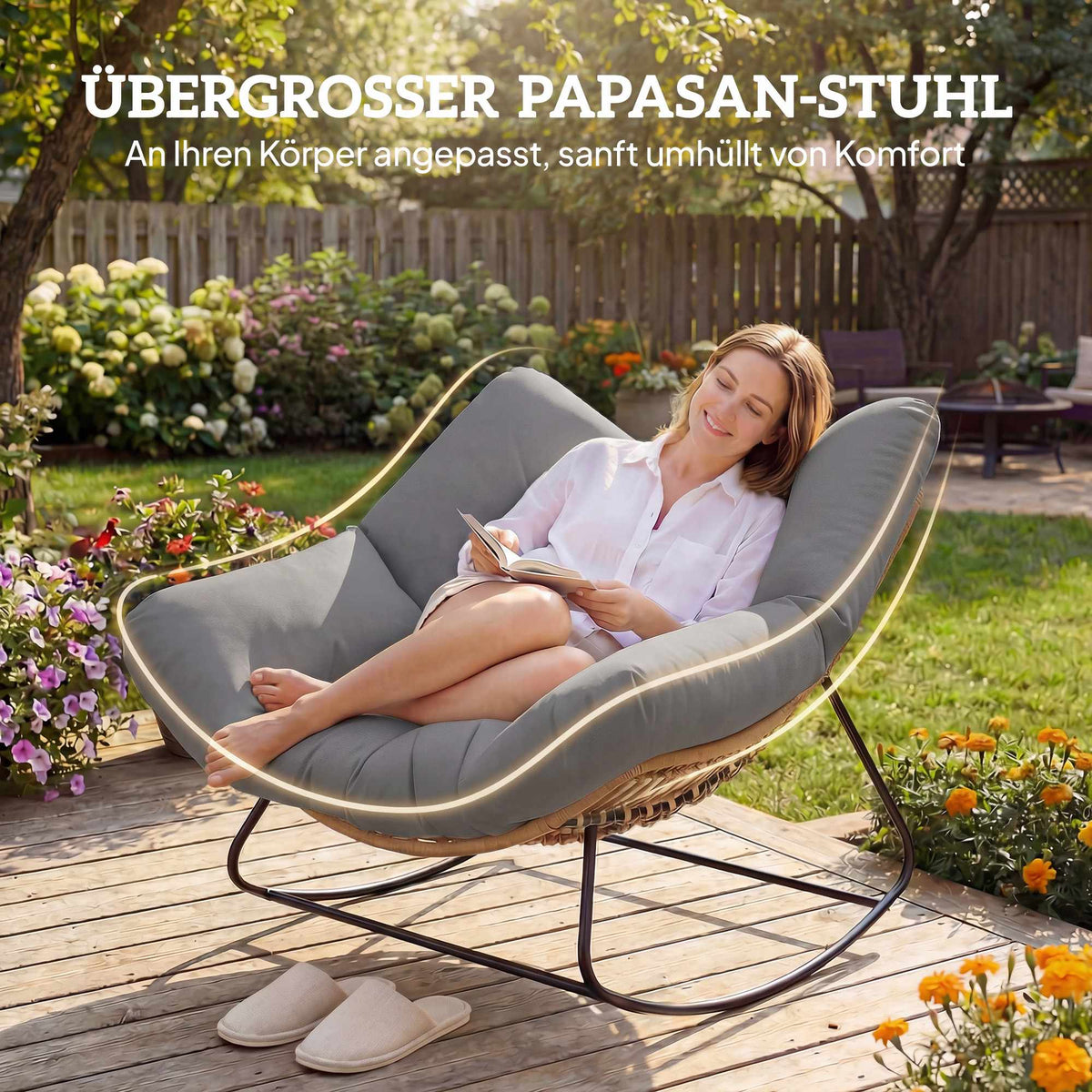 Outdoor Rocking Chair with Cushion, Weather-Resistant Wicker