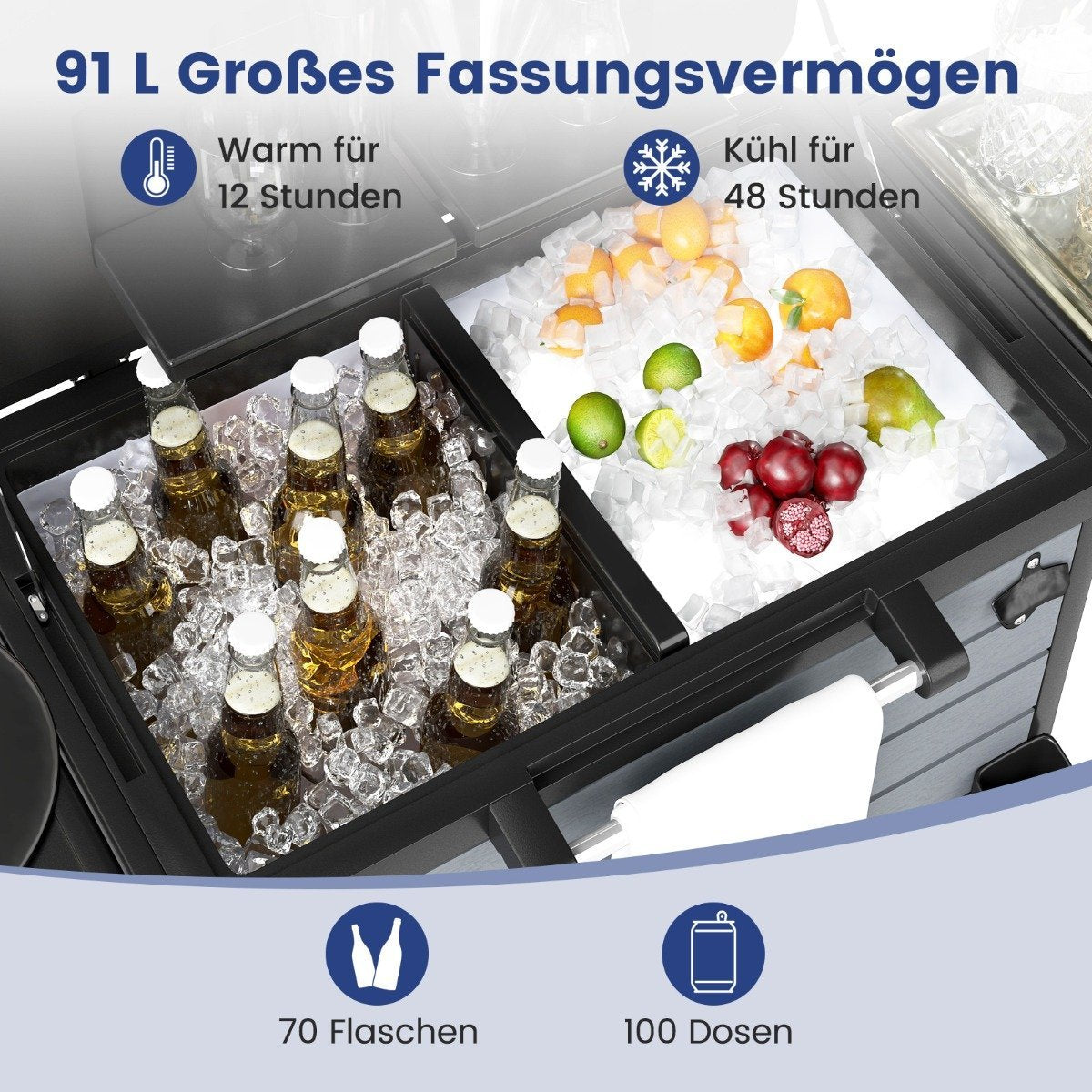 Outdoor Rolling Cooler Cart with Shelves & Bottle Opener