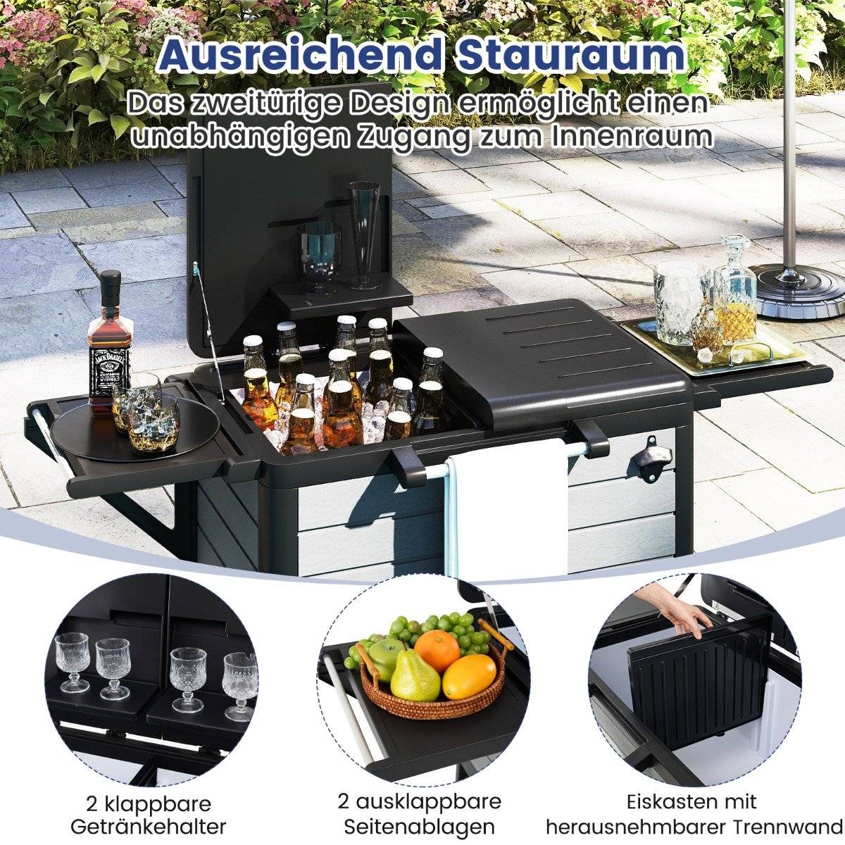 Outdoor Rolling Cooler Cart with Shelves & Bottle Opener