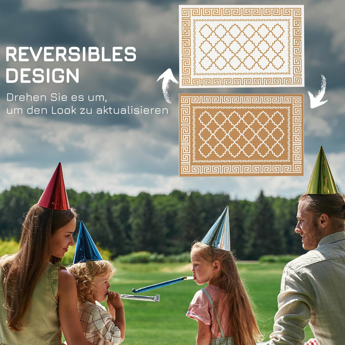 Outdoor Rug Weatherproof Plastic Rug Reversible Rug With Carry Bag 182 X 274 Cm Brown + Cream White For Garden Camping