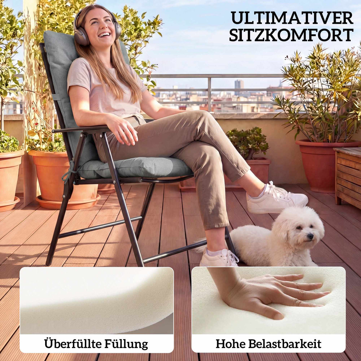 Outdoor Seat Cushions Set, 8cm Thick, Water-Resistant, 2-Pack