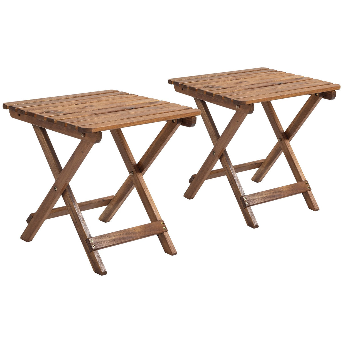 Outdoor Side Table Set Of 2 Folding Table Wood Garden Balcony Teak 45X45X45Cm