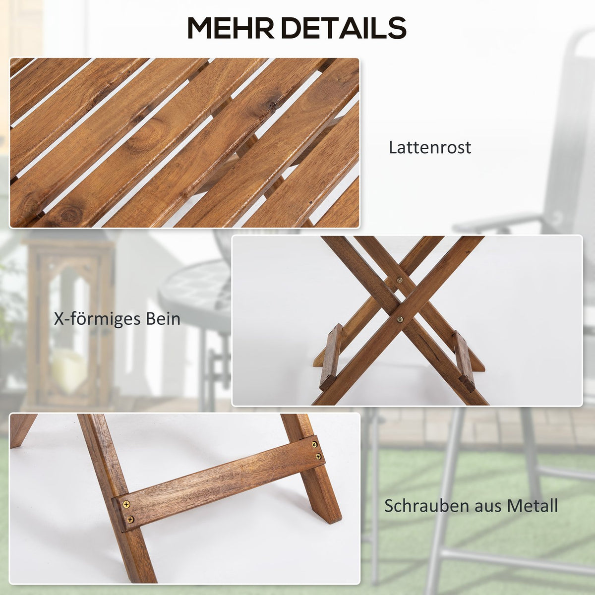 Outdoor Side Table Set Of 2 Folding Table Wood Garden Balcony Teak 45X45X45Cm