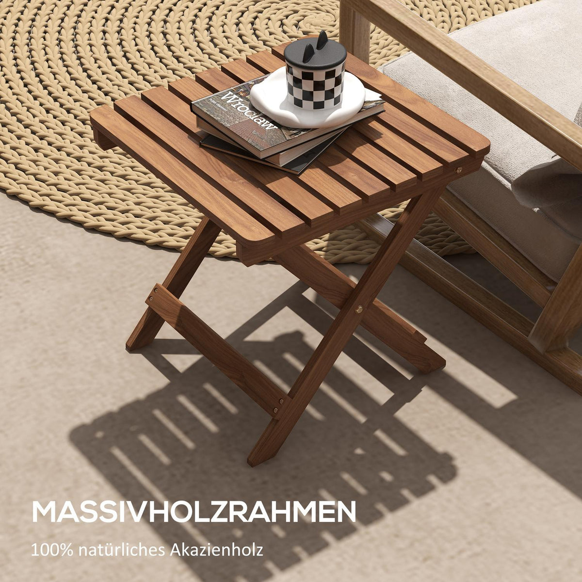 Outdoor Side Table Set Of 2 Folding Table Wood Garden Balcony Teak 45X45X45Cm