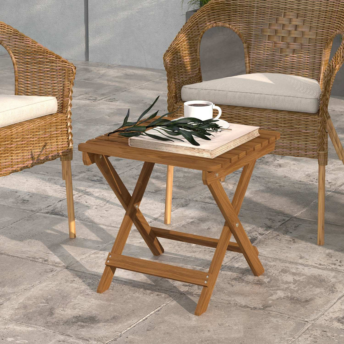 Outdoor Side Table Set Of 2 Folding Table Wood Garden Balcony Teak 45X45X45Cm