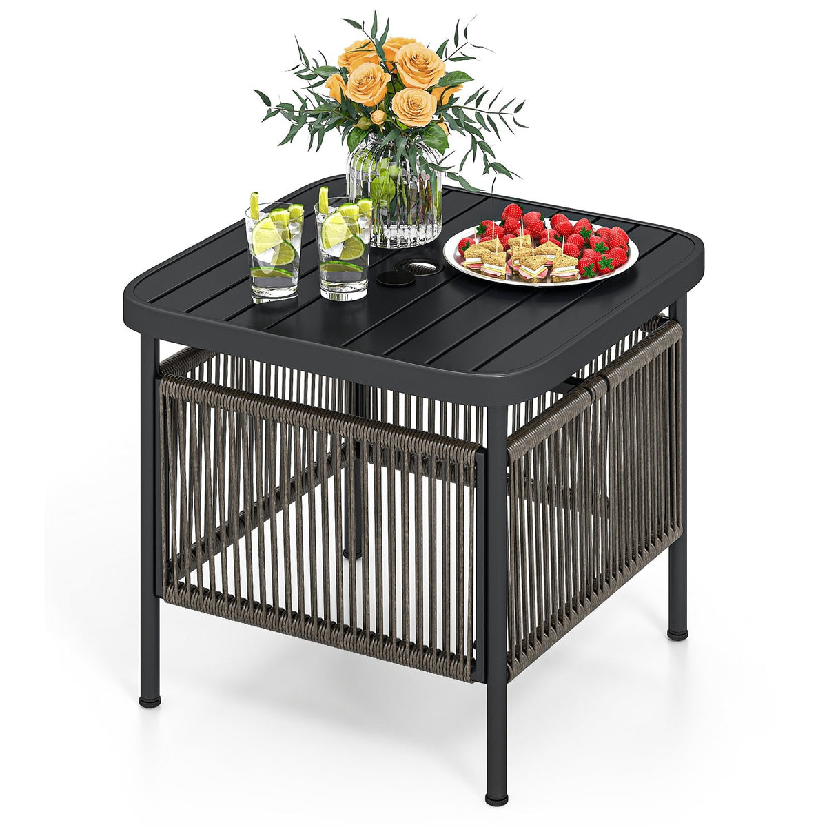 Outdoor Side Table, Weatherproof Rattan, 56x56x49 cm