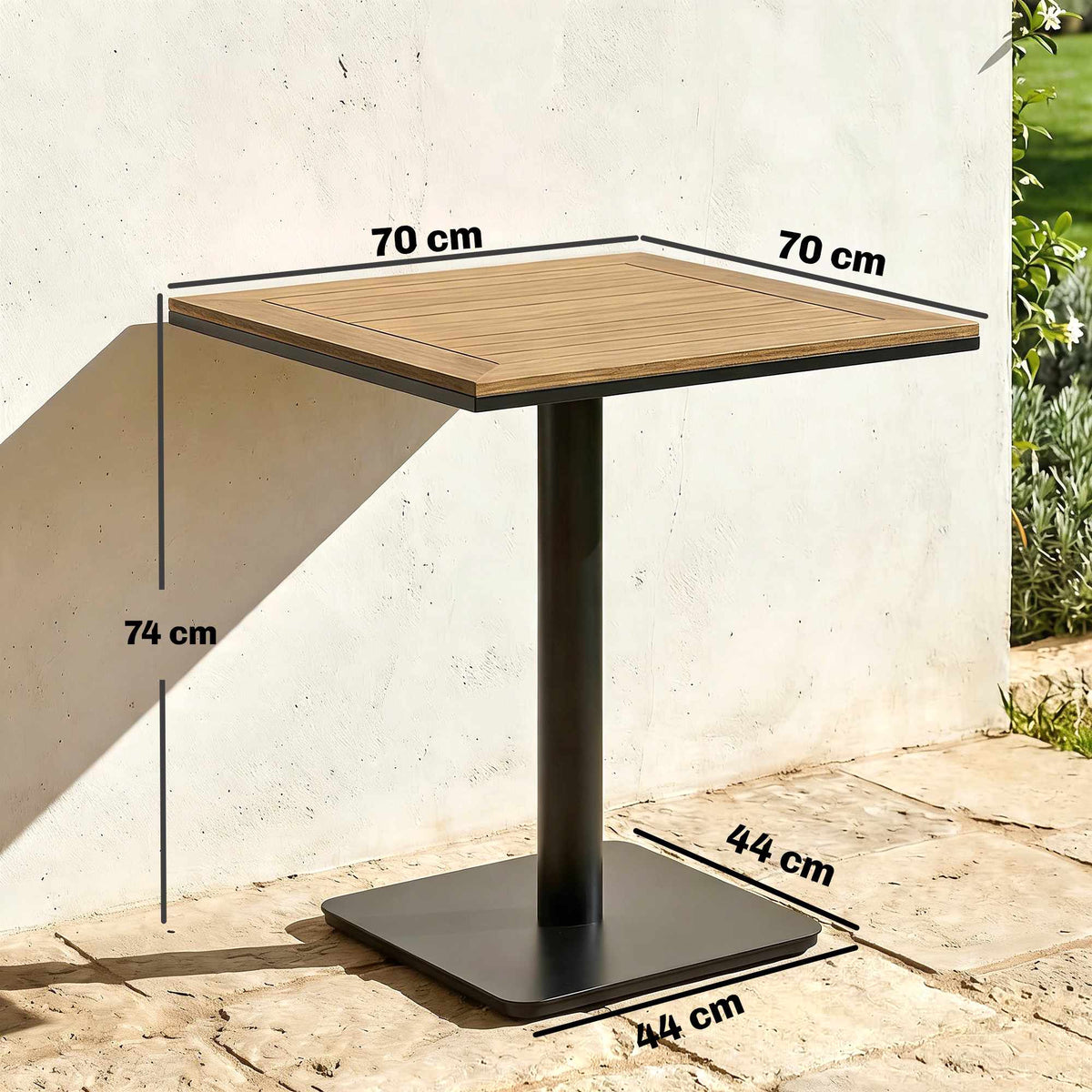 Outdoor Square Table, 70x70 cm, Weatherproof Wood-Look